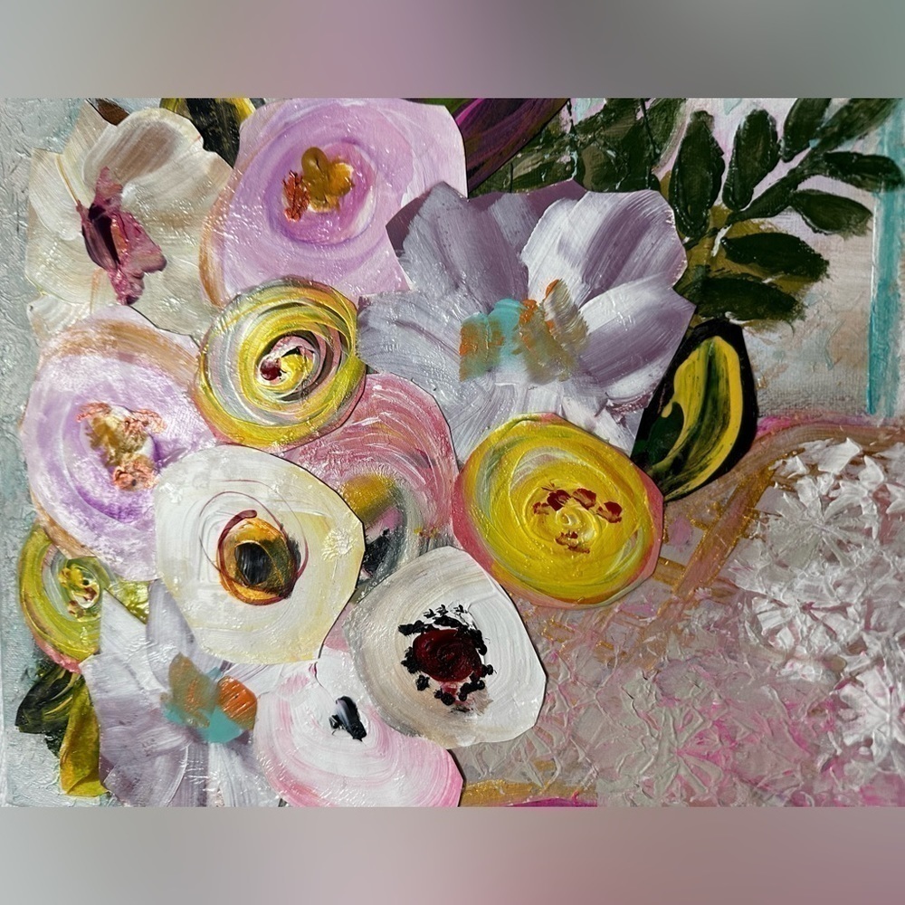 RUBYRUDI Artisan Collage Painting Art Mixed Media Acrylic on Canvas OOAK 12x16 - Picture 4 of 12